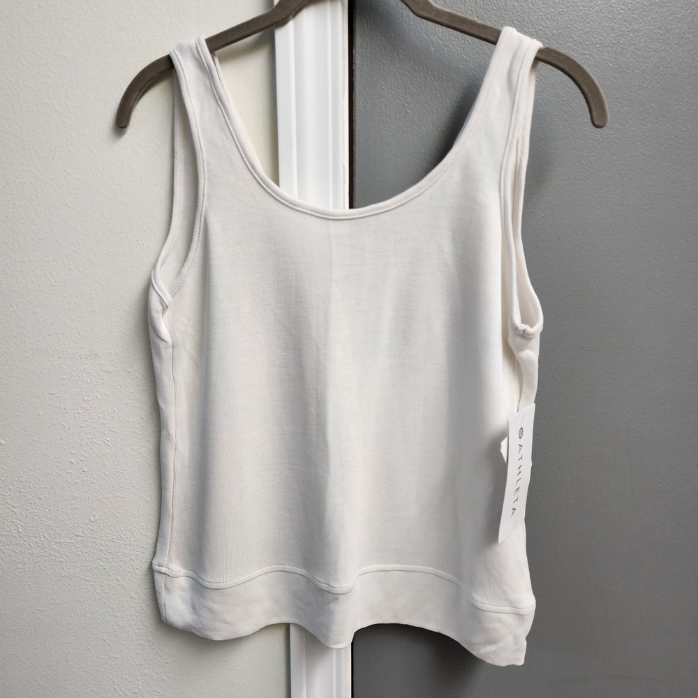 Athleta Serenity V Back Sleeveless Tank Top Shirt XS Modal Stretch Luxury Cream